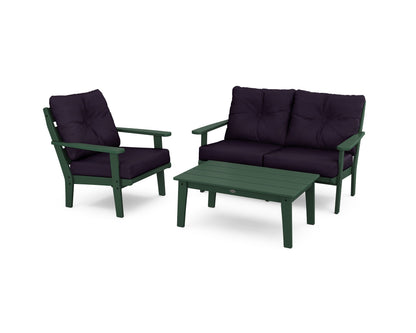 POLYWOOD® Lakeside 3-Piece Deep Seating Set in Green / Navy Linen