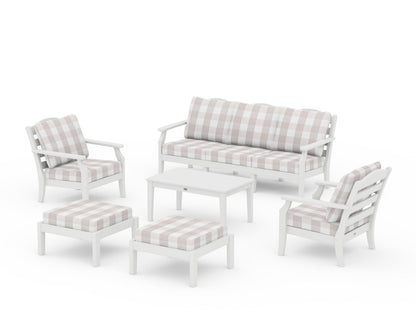 Draper James™ by  POLYWOOD® Savannah 6-Piece Lounge Sofa Set in White / Buffalo Plaid Dune Burlap