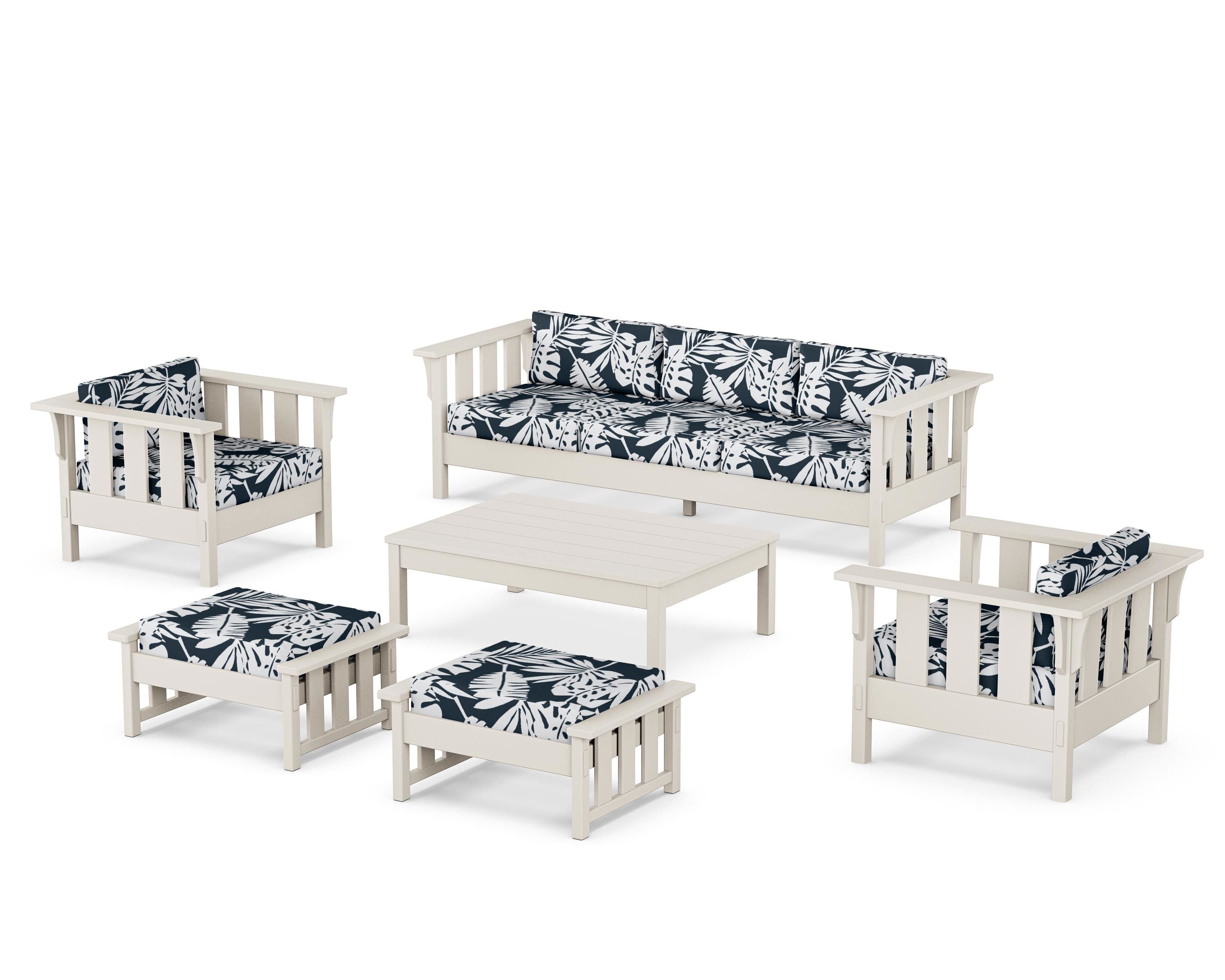 Martha Stewart by POLYWOOD® Acadia 6-Piece Lounge Sofa Set in Sand / Leaf Marine Indigo