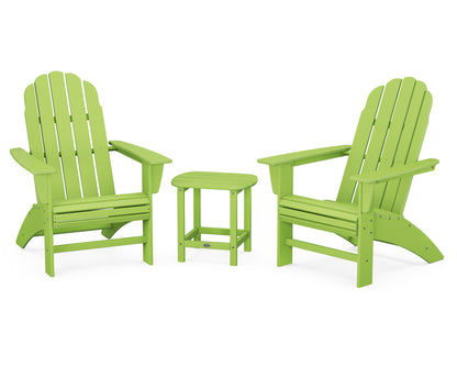 POLYWOOD® Vineyard 3-Piece Curveback Adirondack Set with South Beach 18" Side Table in Lime