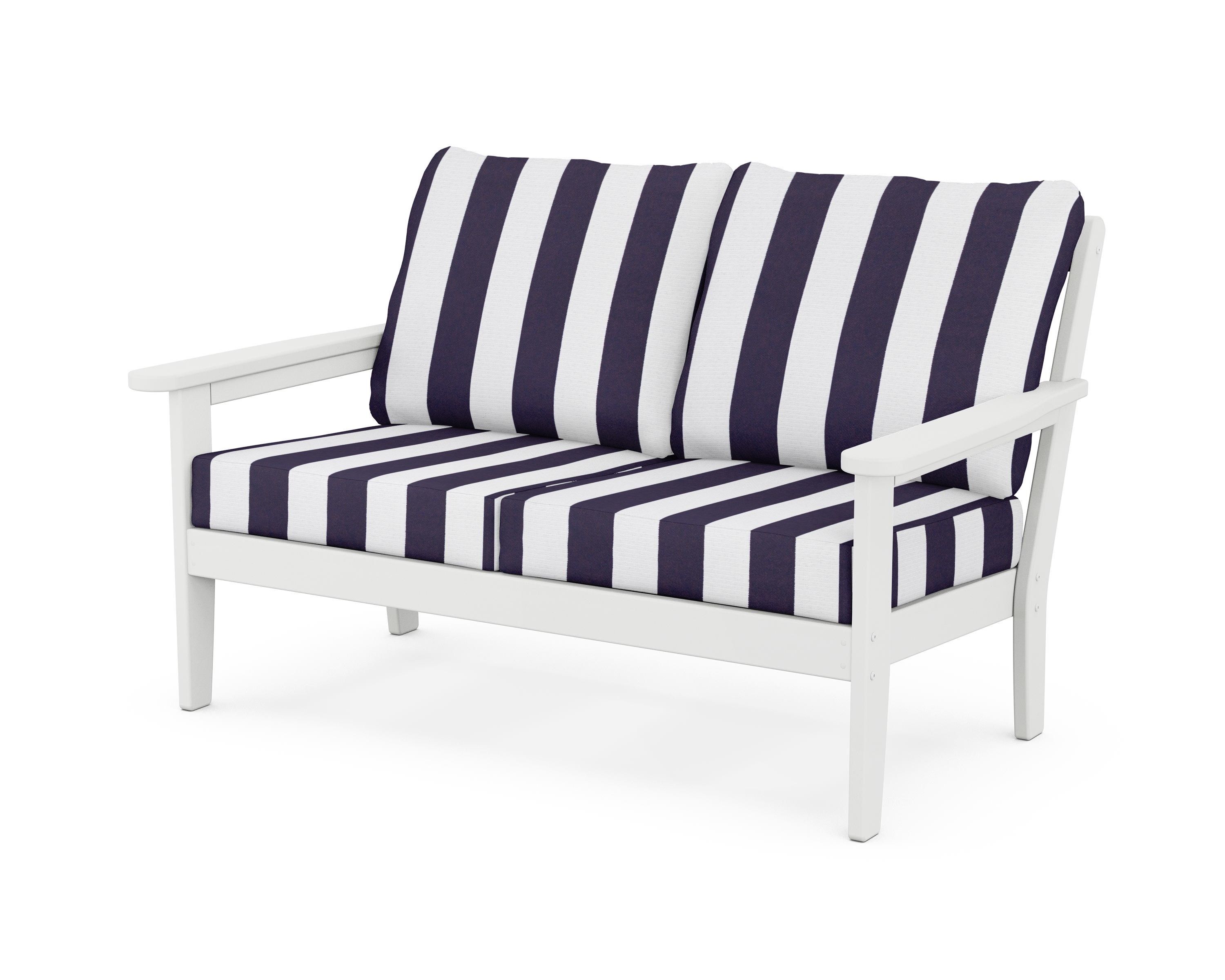 Country Living Cottage Deep Seating Loveseat in White / Cabana Stripe Navy