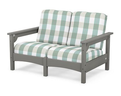 POLYWOOD® Club Loveseat in Slate Grey / Buffalo Plaid Glacier Spa