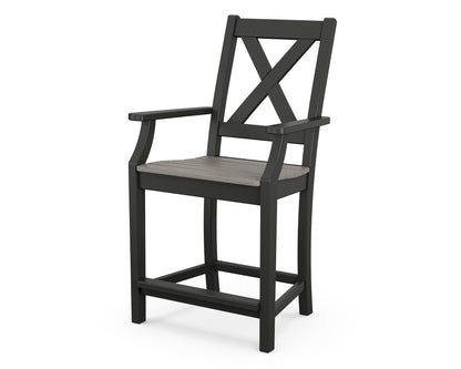 POLYWOOD® Braxton Counter Arm Chair in Black / Driftwood
