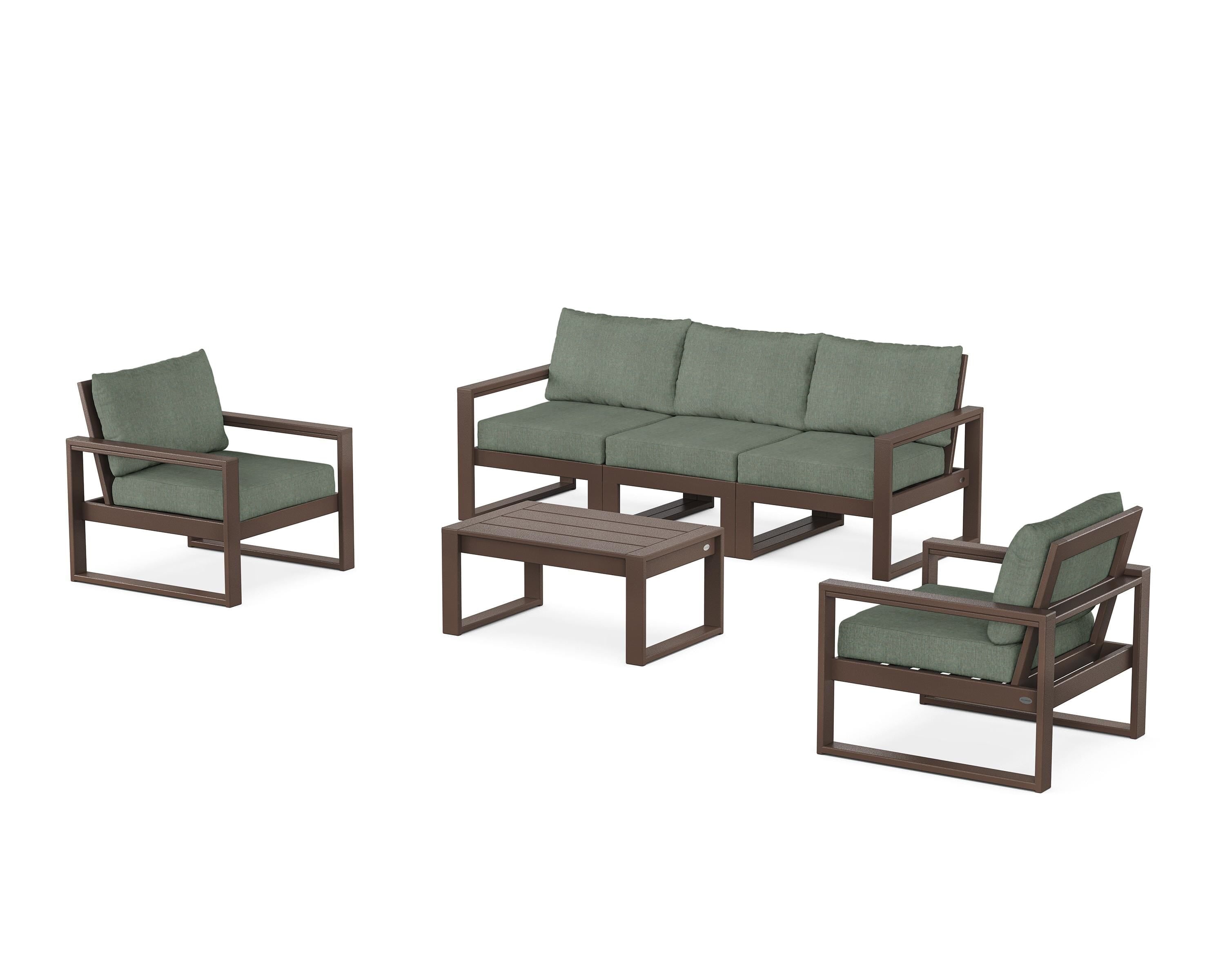 POLYWOOD® EDGE Sectional 4-Piece Deep Seating Set with Sofa in Mahogany / Cast Sage