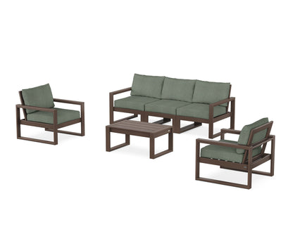 POLYWOOD® EDGE Sectional 4-Piece Deep Seating Set with Sofa in Mahogany / Cast Sage