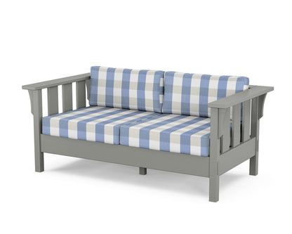 Martha Stewart by POLYWOOD® Acadia Deep Seating Loveseat in Slate Grey / Buffalo Plaid Sky Blue