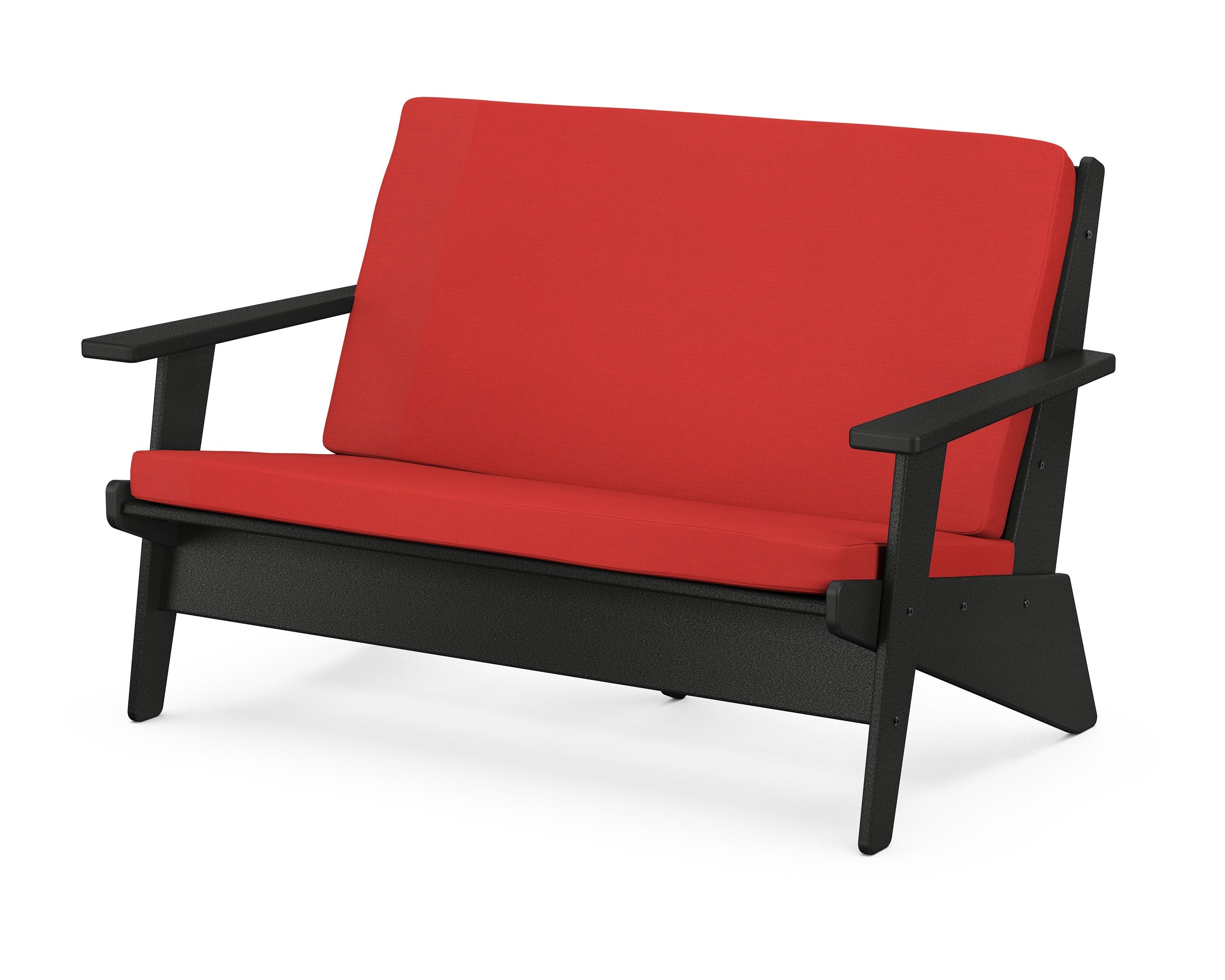 POLYWOOD® Riviera Modern Lounge Loveseat in Black / Crimson Linen