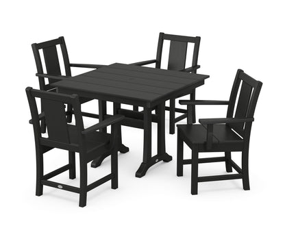 POLYWOOD® Prairie 5-Piece Farmhouse Dining Set with Trestle Legs in Black