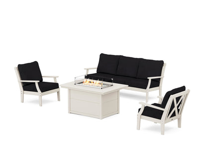 POLYWOOD® Braxton Deep Seating Fire Pit Table Set in Sand / Midnight Linen