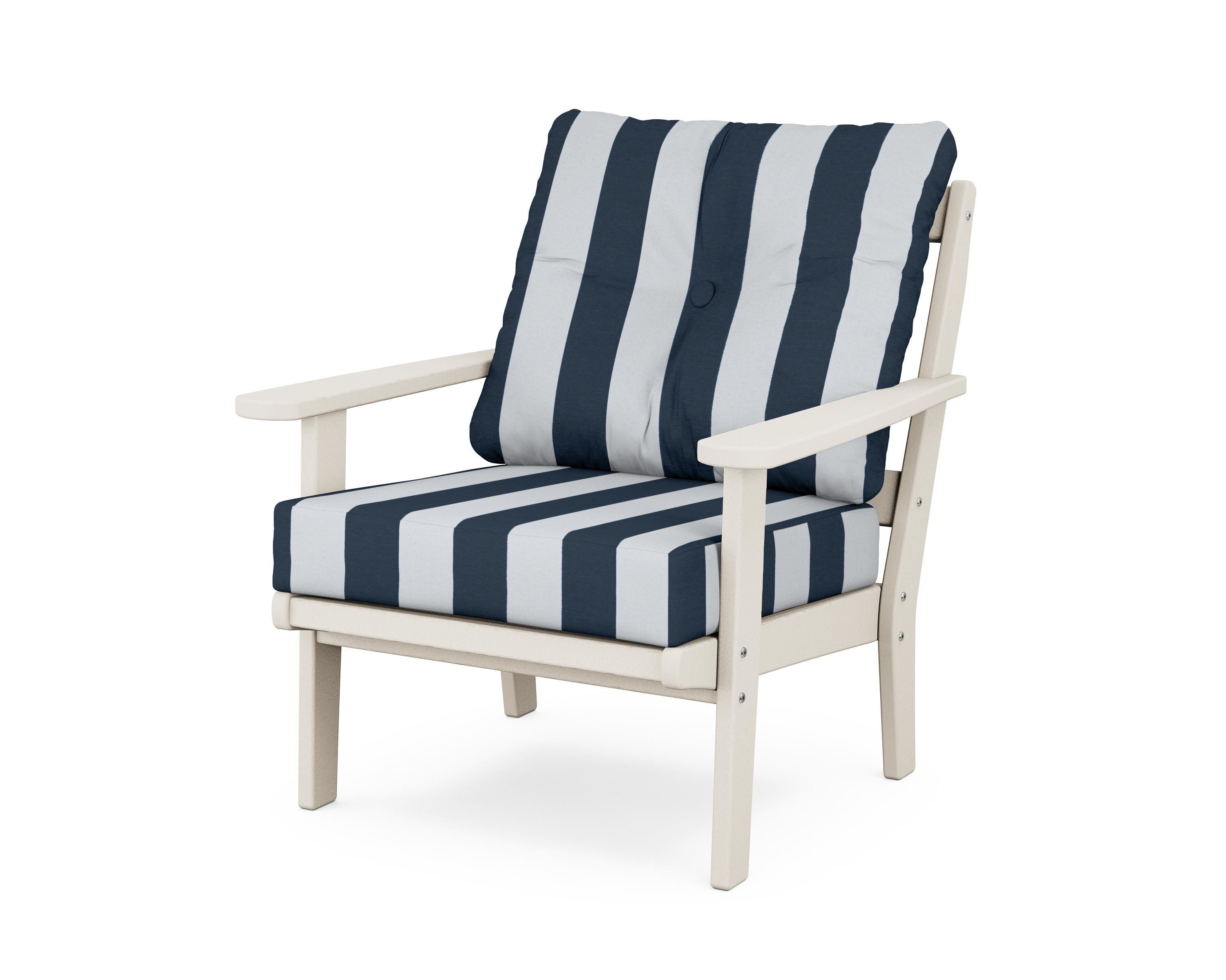 POLYWOOD® Mission Deep Seating Chair in Sand / Cabana Stripe Marine Indigo