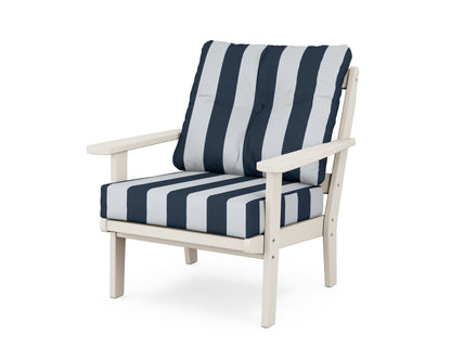 POLYWOOD® Mission Deep Seating Chair in Sand / Cabana Stripe Marine Indigo