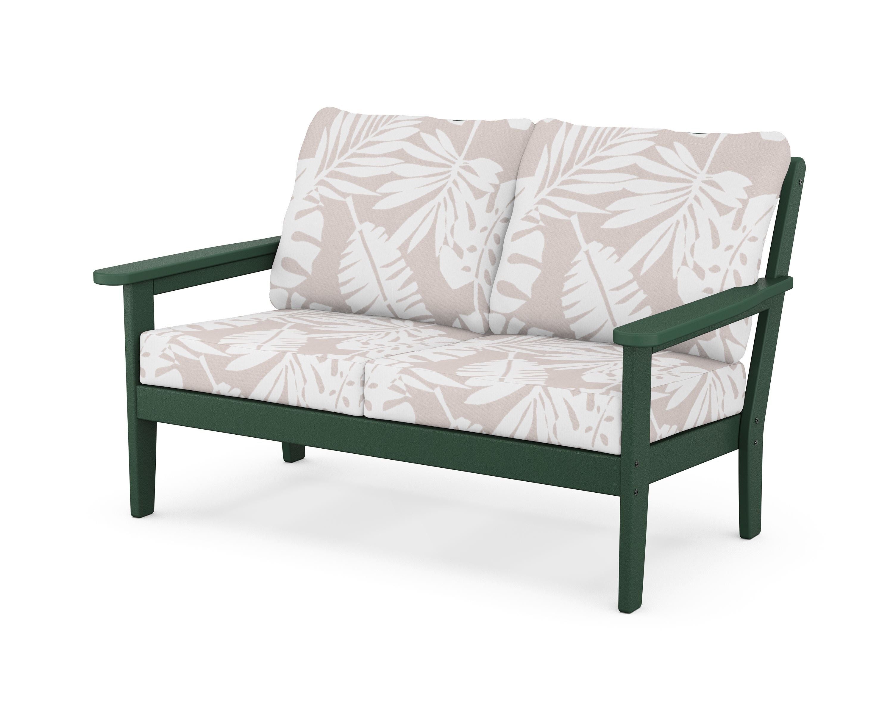 Country Living Cottage Deep Seating Loveseat in Green / Leaf Dune Burlap