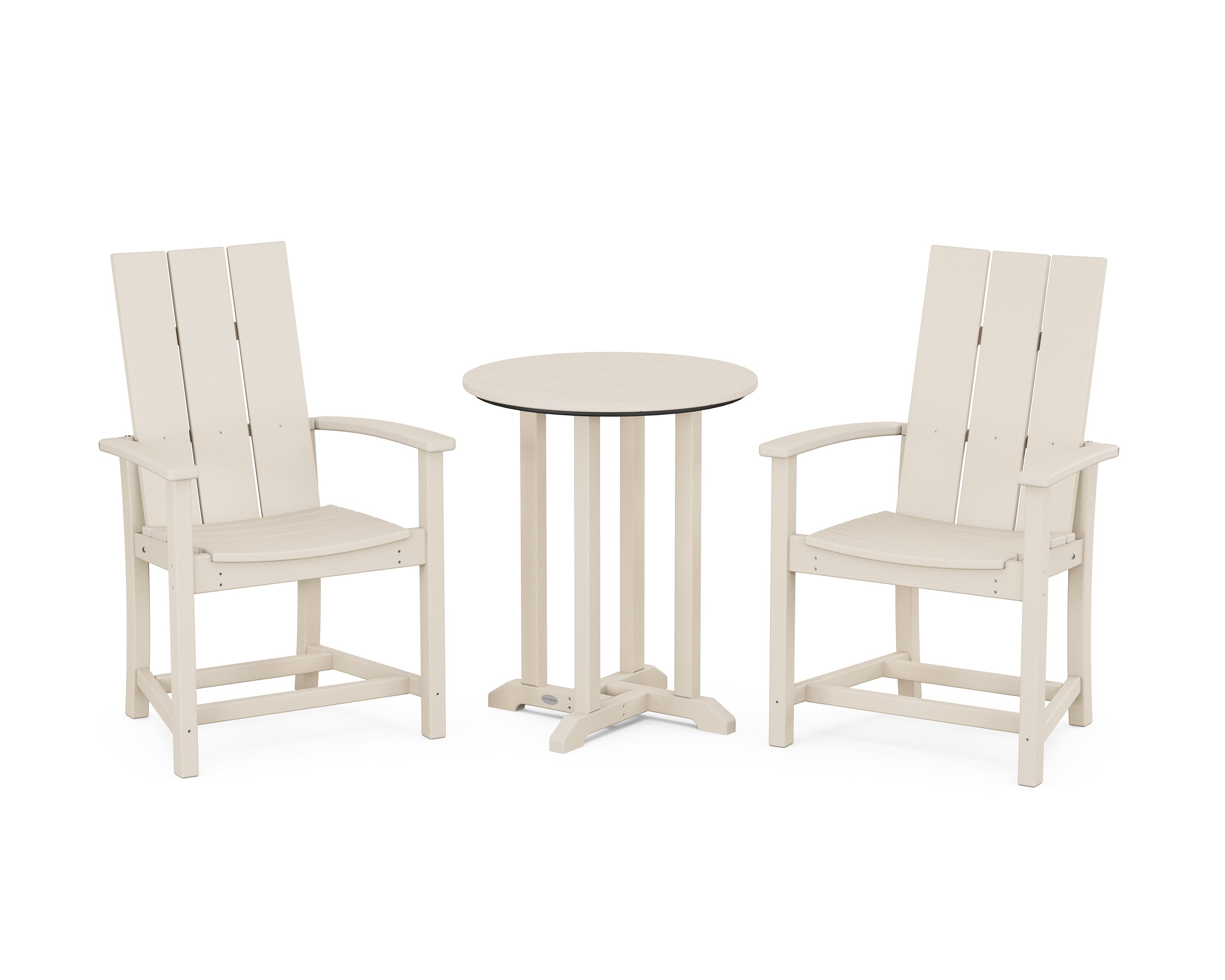 POLYWOOD® Modern Adirondack 3-Piece Round Farmhouse Bistro Dining Set in Sand