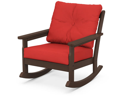 POLYWOOD® Vineyard Deep Seating Rocking Chair in Mahogany / Crimson Linen