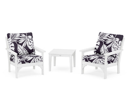 POLYWOOD® Vineyard 3-Piece Deep Seating Set in White / Leaf Navy