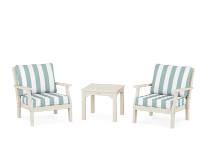 Martha Stewart by POLYWOOD® Chinoiserie 3-Piece Deep Seating Set in Sand / Cabana Stripe Glacier Spa