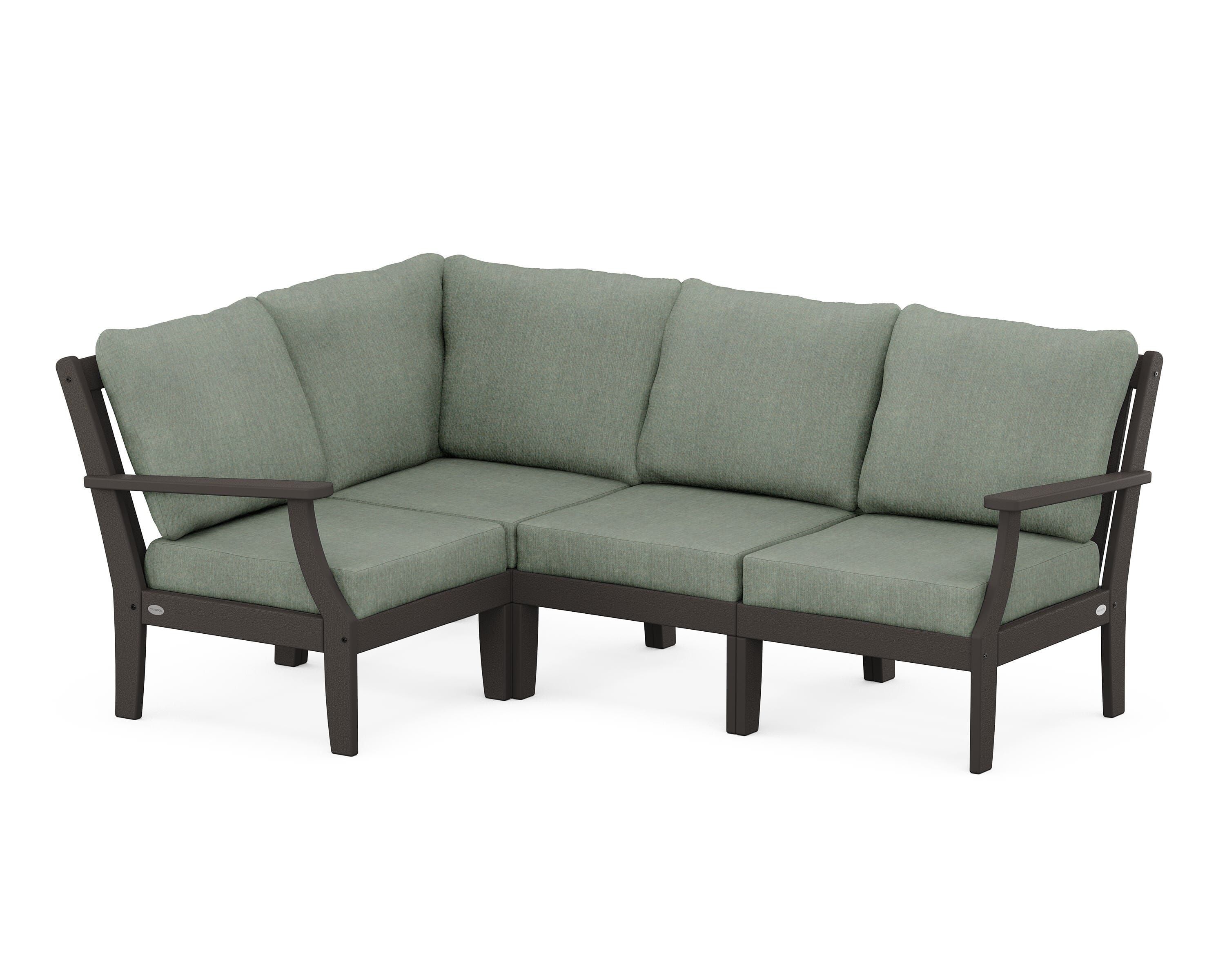 POLYWOOD® Braxton Modular 4-Piece Deep Seating Set in Vintage Coffee / Cast Sage