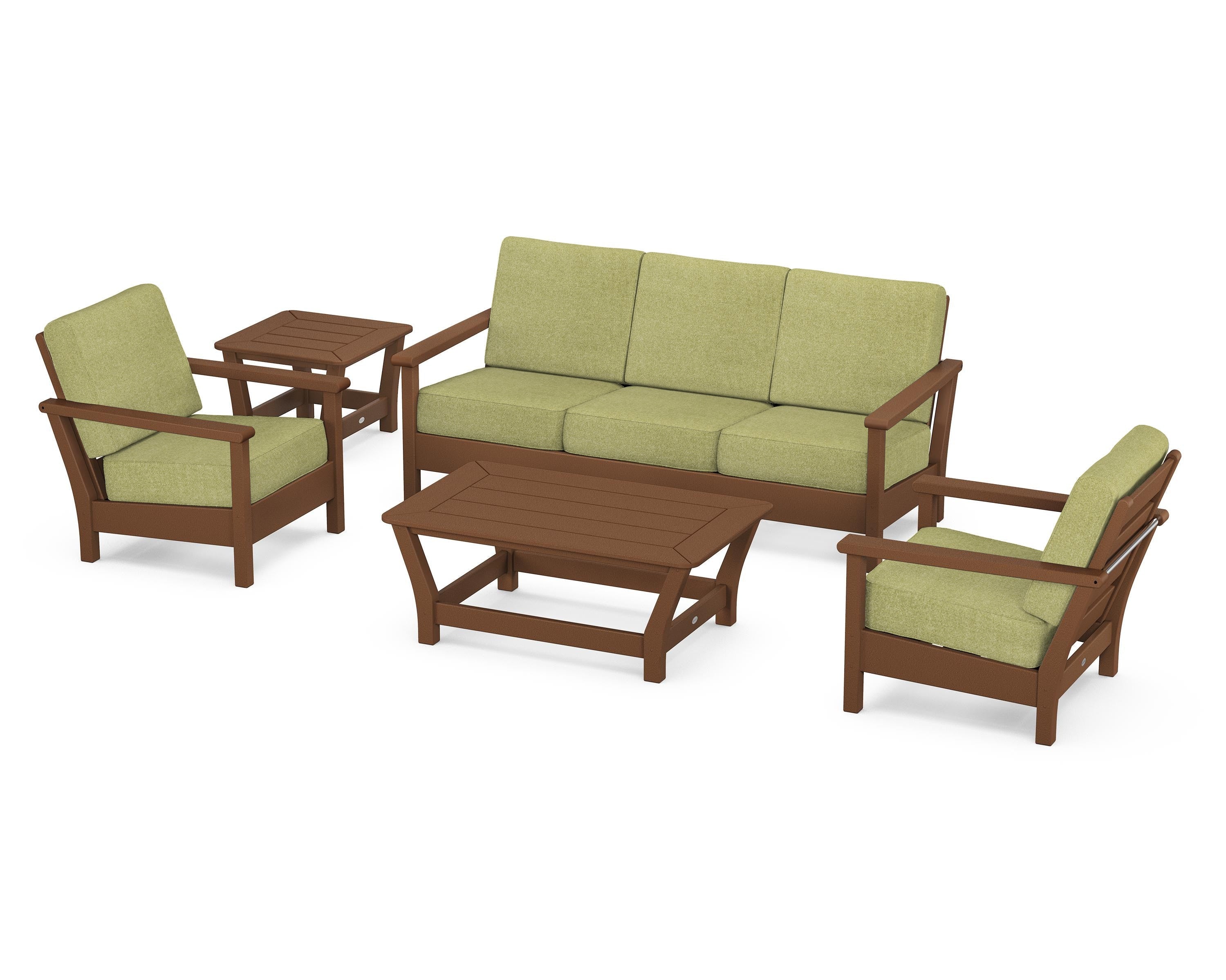 POLYWOOD® Harbour 5-Piece Deep Seating Set in Teak / Chartreuse Boucle