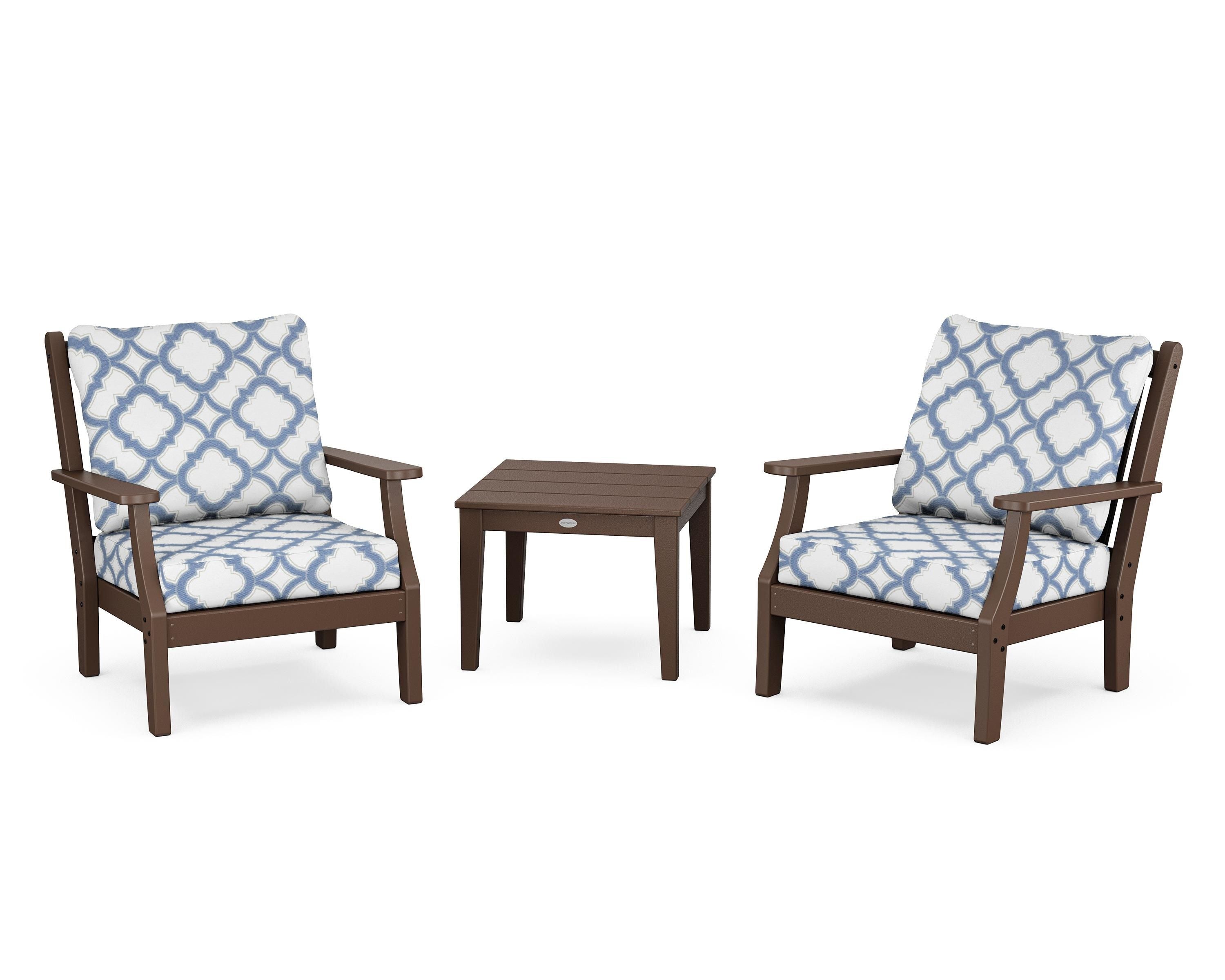Country Living Wovendale 3-Piece Deep Seating Set in Mahogany / Trellis Sky Blue