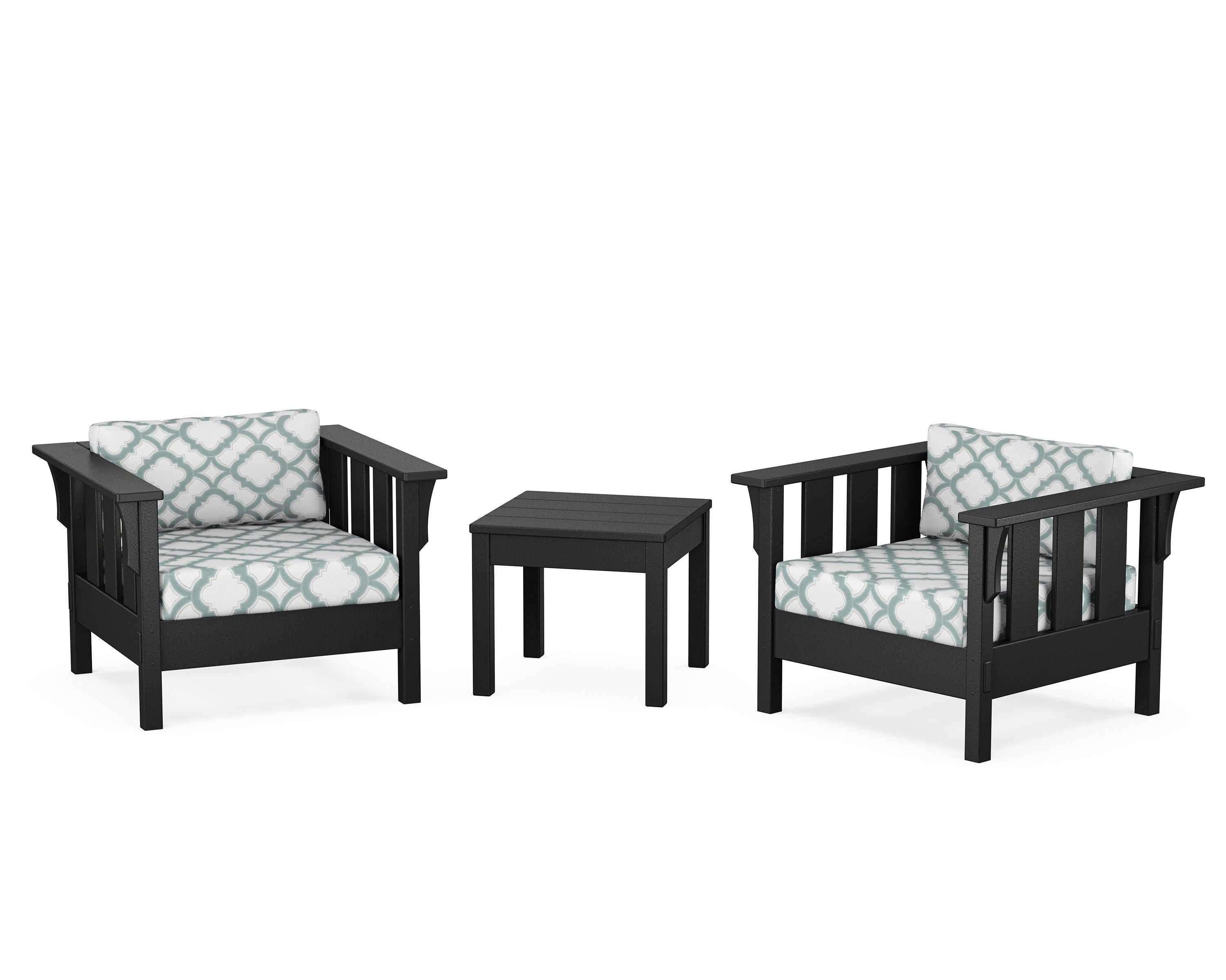 Martha Stewart by POLYWOOD® Acadia 3-Piece Deep Seating Set in Black / Trellis Glacier Spa