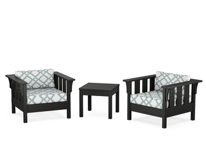 Martha Stewart by POLYWOOD® Acadia 3-Piece Deep Seating Set in Black / Trellis Glacier Spa