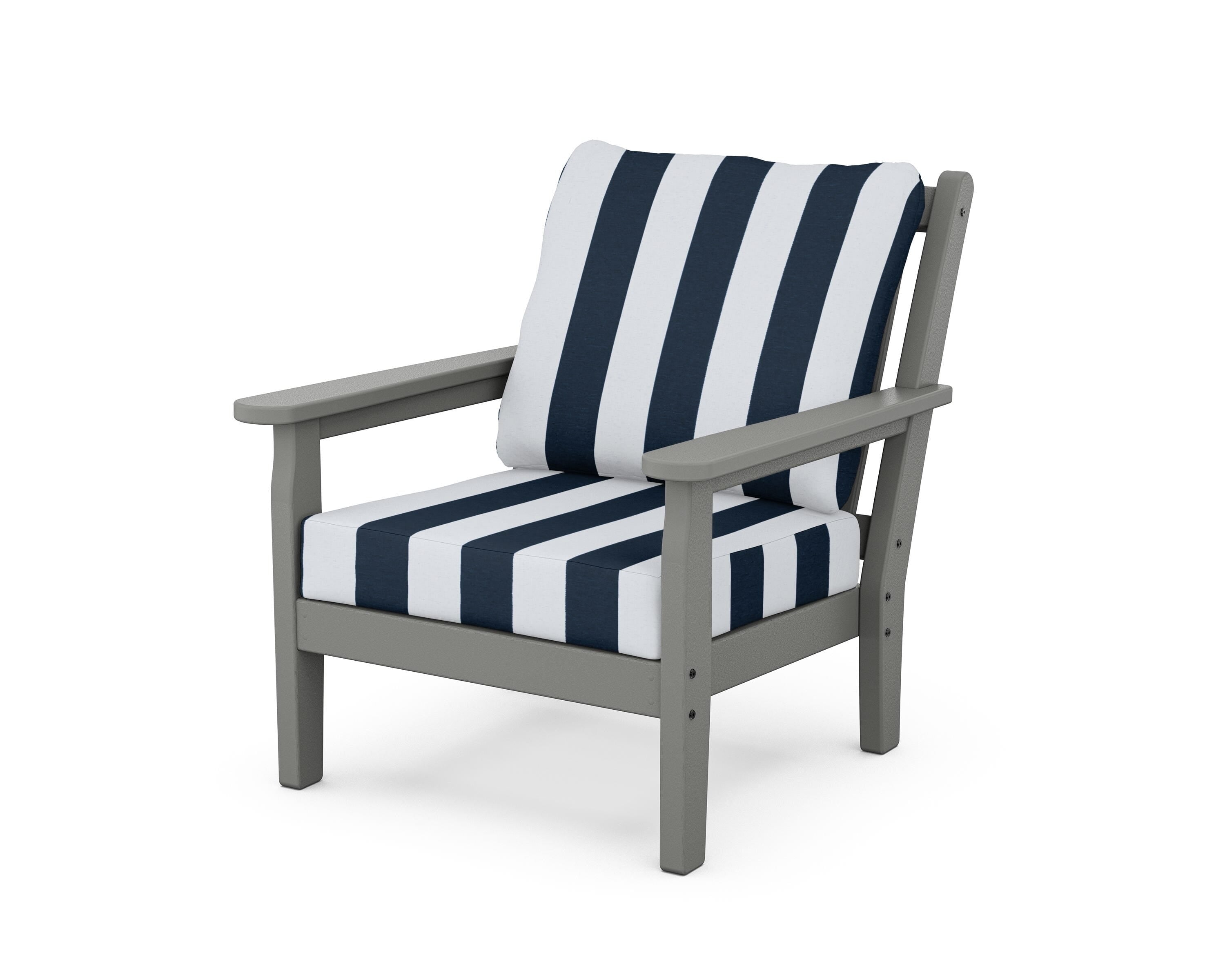 POLYWOOD® Chippendale Deep Seating Chair in Slate Grey / Cabana Stripe Marine Indigo