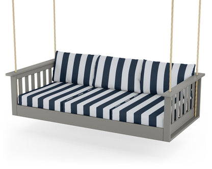 POLYWOOD® Vineyard Daybed Swing in Slate Grey / Cabana Stripe Marine Indigo