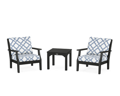 Martha Stewart by POLYWOOD® Chinoiserie 3-Piece Deep Seating Set in Black / Trellis Sky Blue