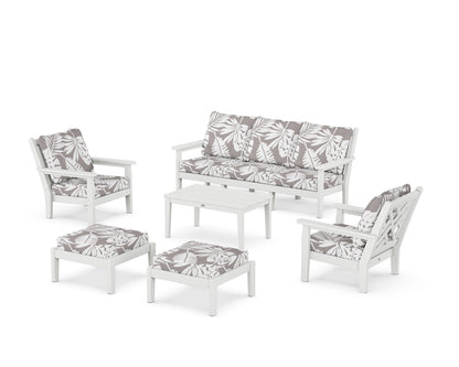 POLYWOOD® Chippendale 6-Piece Lounge Sofa Set in White / Leaf Grey Mist