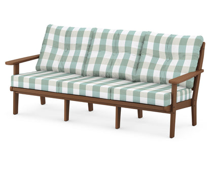 POLYWOOD® Lakeside Deep Seating Sofa in Teak / Buffalo Plaid Glacier Spa