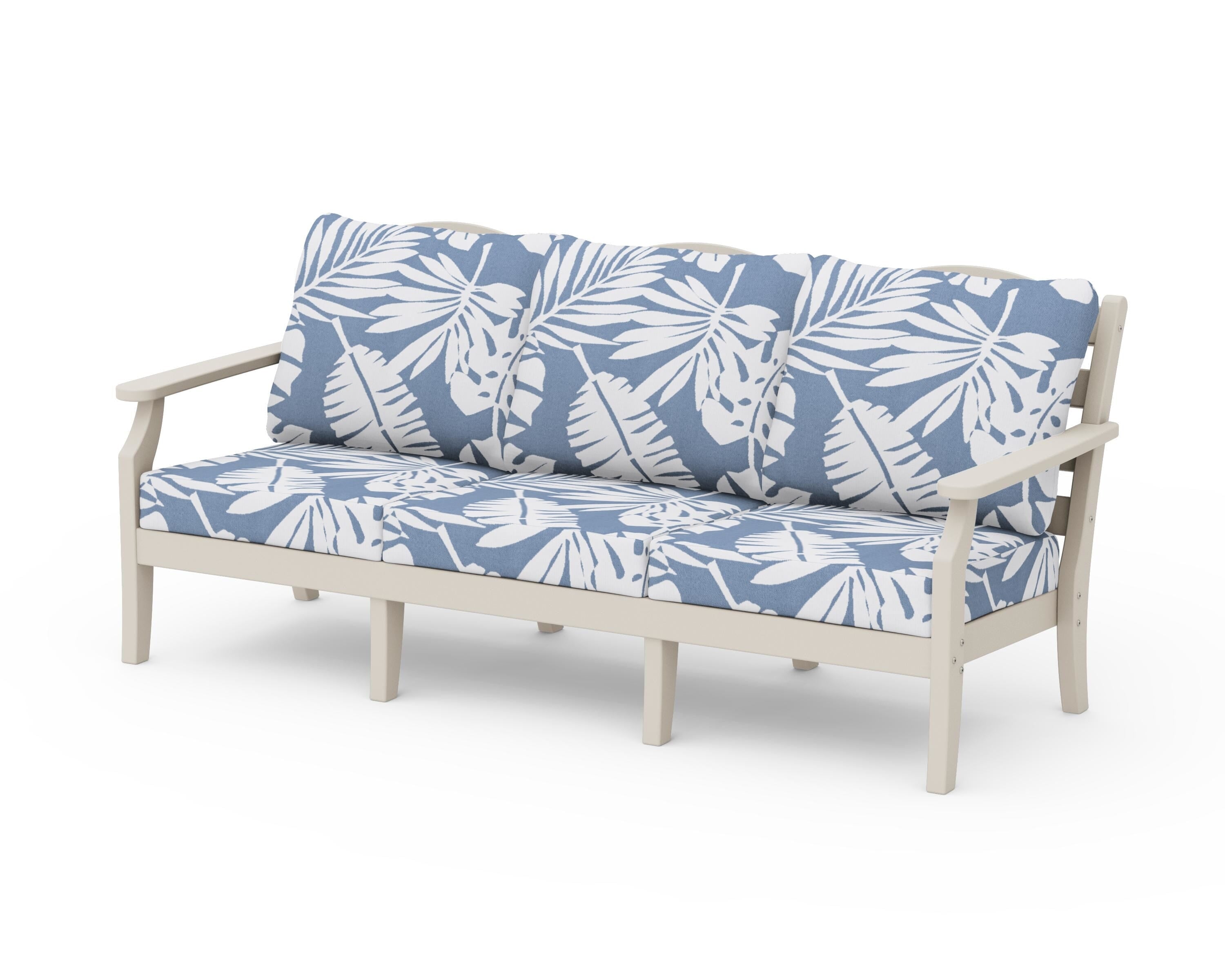 Draper James™ by  POLYWOOD® Savannah Deep Seating Sofa in Sand / Leaf Sky Blue
