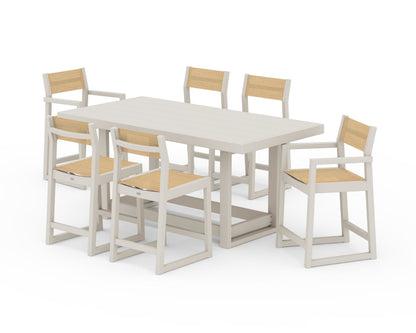 POLYWOOD® EDGE Sling 7-Piece Counter Table Set in Sand / Dupioni Apricot Sling