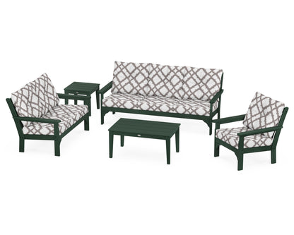 POLYWOOD® Vineyard 5 Piece Deep Seating Set in Green / Trellis Grey Mist