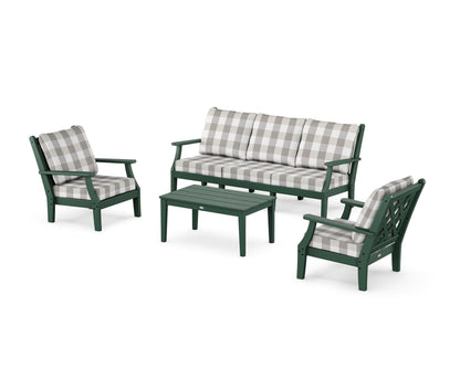 Country Living Wovendale 4-Piece Deep Seating Set with Sofa in Green / Buffalo Plaid Grey Mist