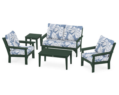 POLYWOOD® Vineyard 5-Piece Deep Seating Set in Green / Leaf Sky Blue