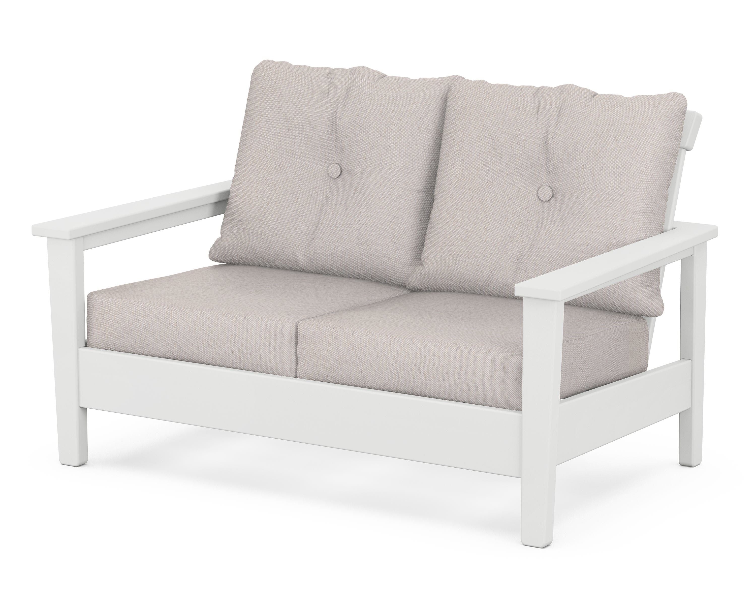 POLYWOOD® Prescott Deep Seating Loveseat in White / Dune Burlap