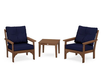 POLYWOOD® Vineyard 3-Piece Deep Seating Set in Teak / Navy