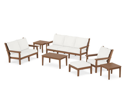 POLYWOOD® Chippendale 7-Piece Deep Seating Set in Teak / Natural Linen