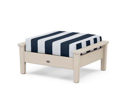 POLYWOOD® Prescott Deep Seating Ottoman in Sand / Cabana Stripe Marine Indigo