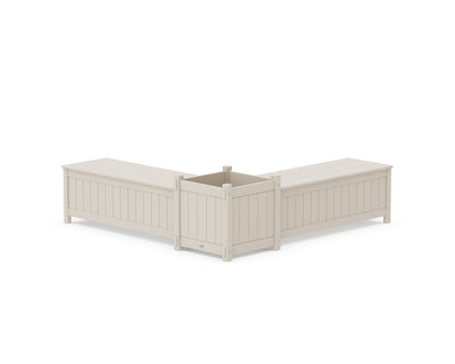POLYWOOD® 48" Vineyard L- Shaped Planter Storage Bench Set- Large in Sand