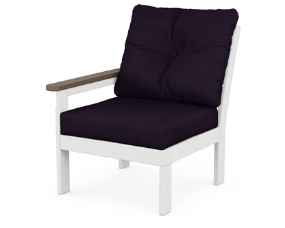 POLYWOOD® Vineyard Modular Left Arm Chair in White / Kona / Navy Linen