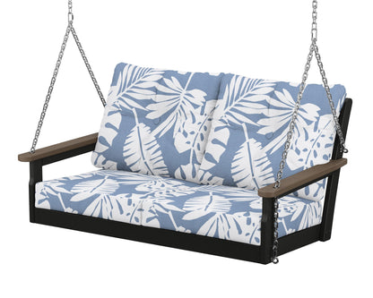 POLYWOOD® Vineyard Deep Seating Swing in Black / Kona / Leaf Sky Blue