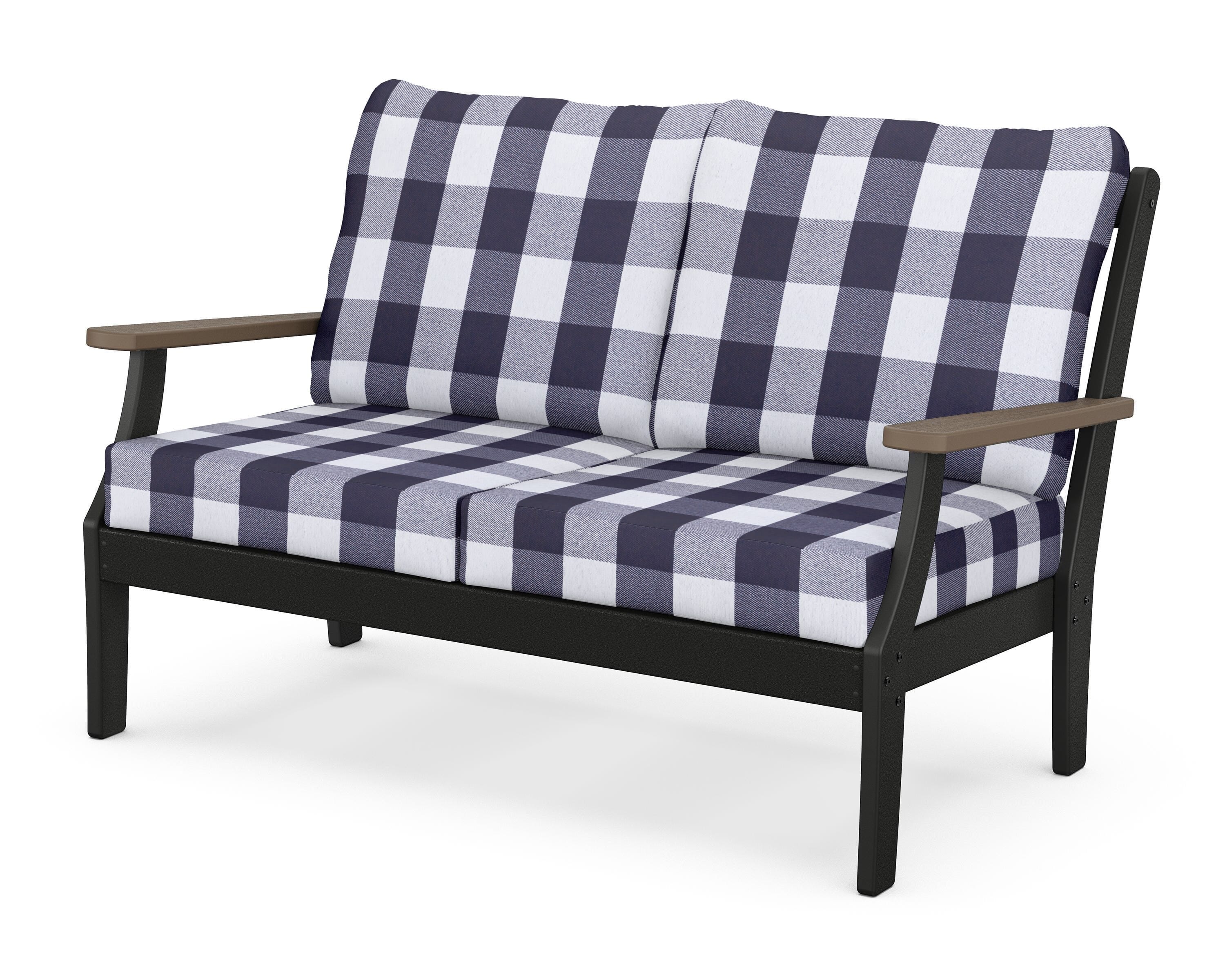 POLYWOOD® Braxton Deep Seating Loveseat in Black / Kona / Buffalo Plaid Navy