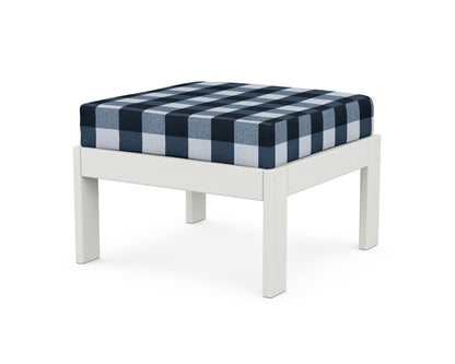 POLYWOOD® Vineyard Modular Ottoman in Vintage White / Buffalo Plaid Marine Indigo