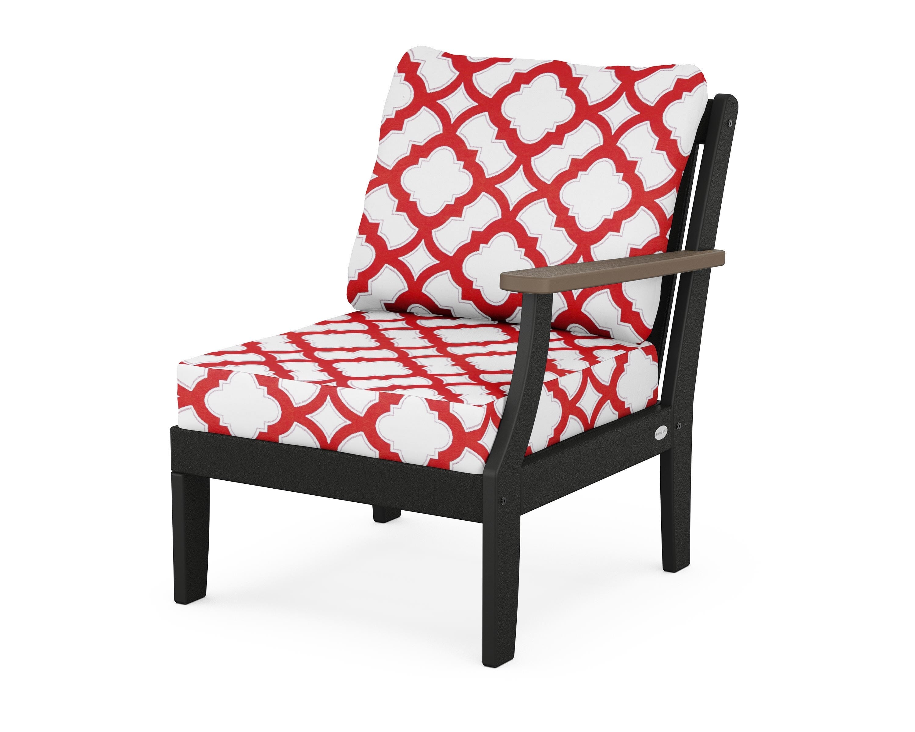 POLYWOOD® Braxton Modular Right Arm Chair in Black / Kona / Trellis Crimson