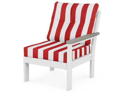POLYWOOD® Vineyard Modular Right Arm Chair in White / Driftwood / Cabana Stripe Crimson