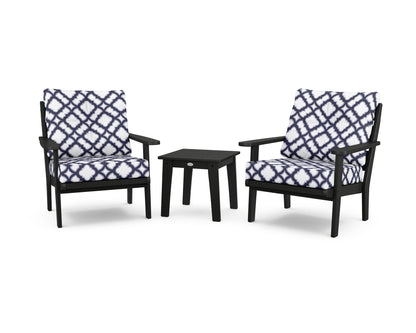 POLYWOOD® Lakeside 3-Piece Deep Seating Chair Set in Black / Trellis Navy