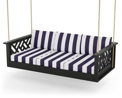 POLYWOOD® Chippendale Daybed Swing in Black / Cabana Stripe Navy