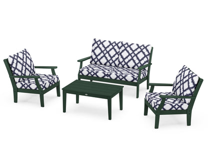 POLYWOOD® Braxton 4-Piece Deep Seating Chair Set in Green / Trellis Navy