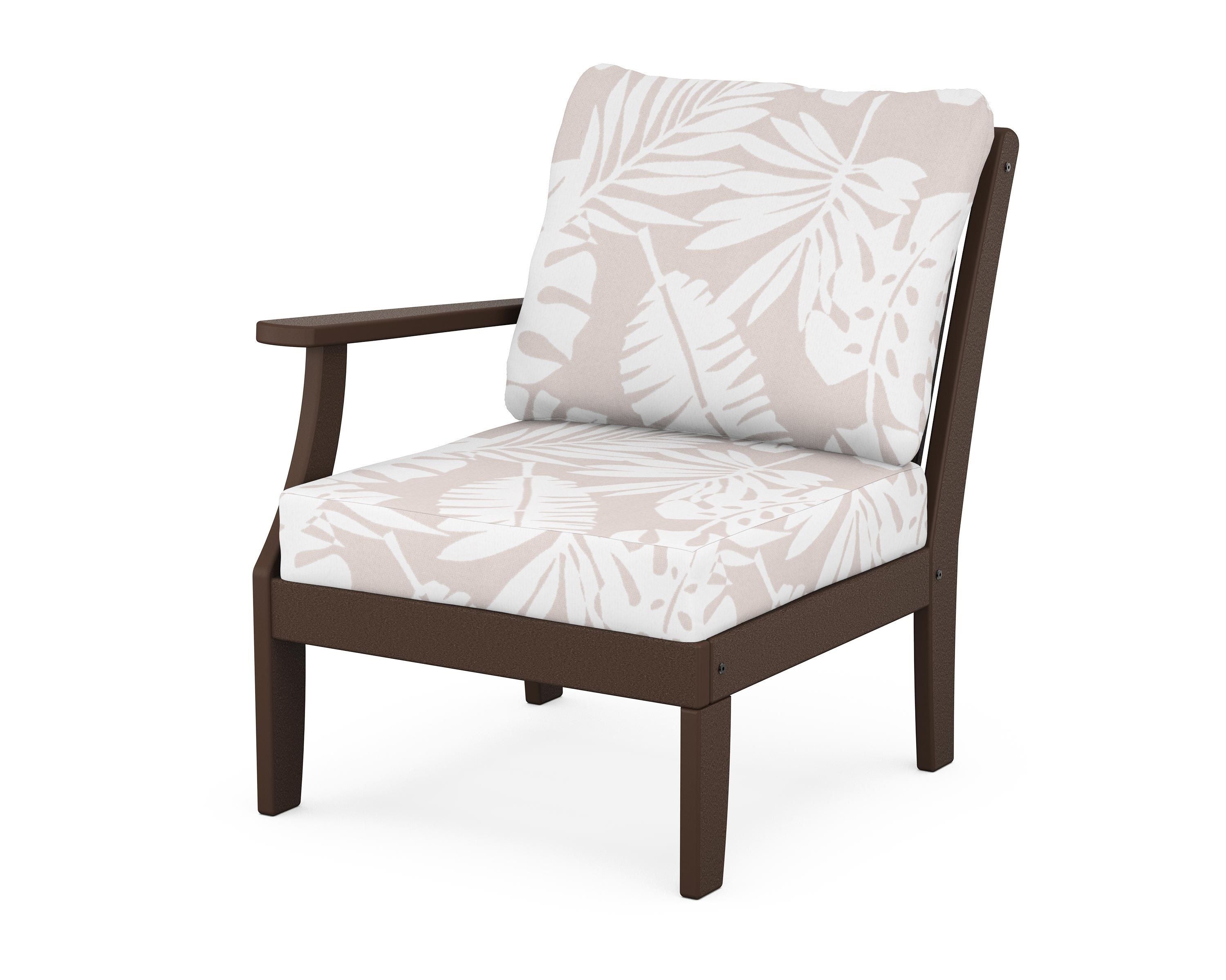 POLYWOOD® Braxton Modular Left Arm Chair in Mahogany / Leaf Dune Burlap